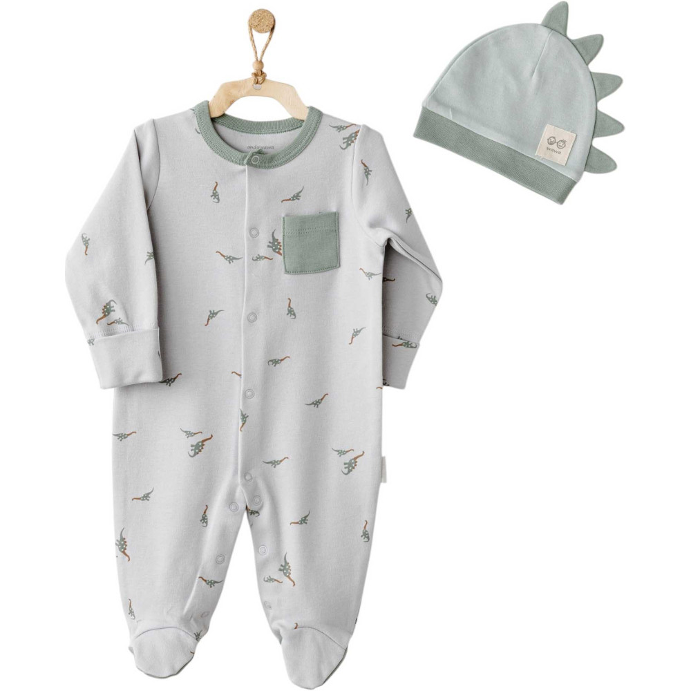 Snuggle saurus  jumpsuit & hat set