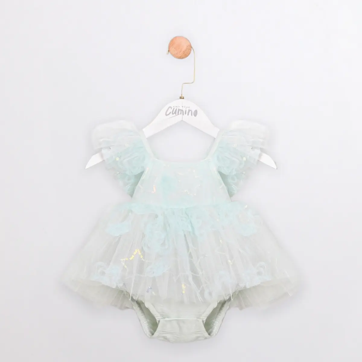 Mint Stardust Baby Girl Romper Dress