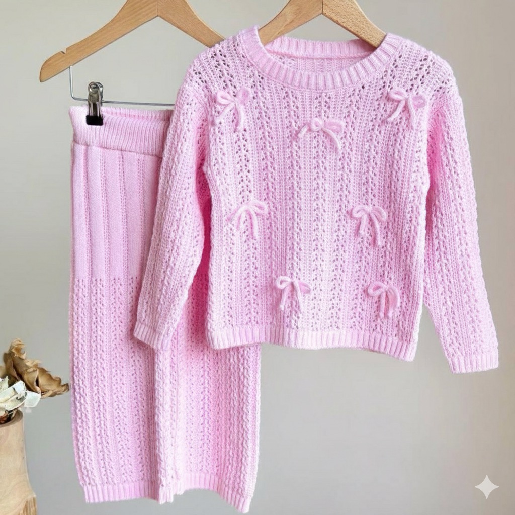 Rose blossom eyelet knit set