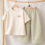 Striped Muslin Pants & T-Shirt Set