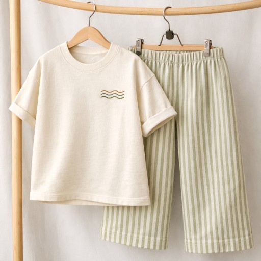 Striped Muslin Pants & T-Shirt Set